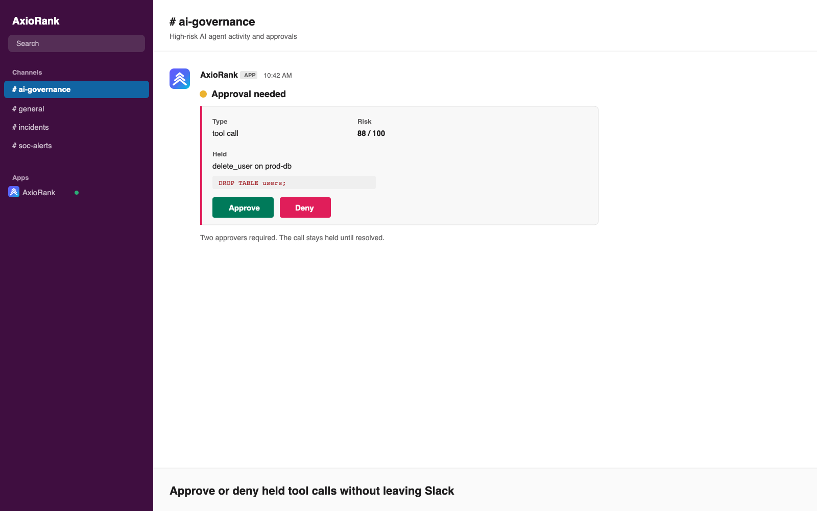 AxioRank in Slack: In-channel approval